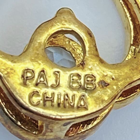 Signed PAJ BB CHINA" 10k Gold Plated Blue Topaz Teardrop CZ Dangle Earrings - Picture 6 of 6